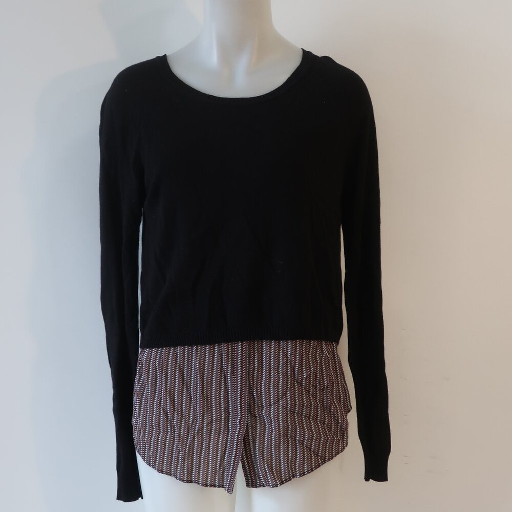 Womens Addison Black Sweater W/Brown-Multi Print Blouse Underlay M